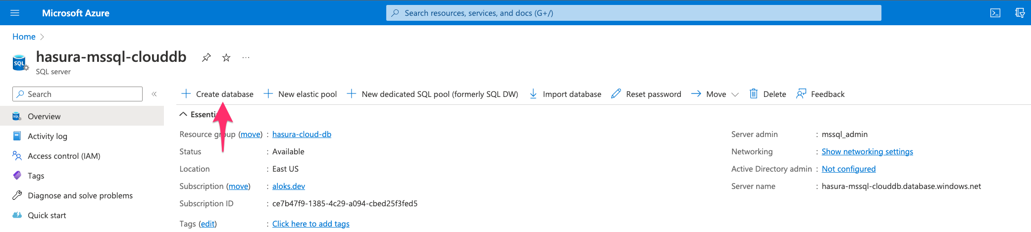 Create Database on SQL Server