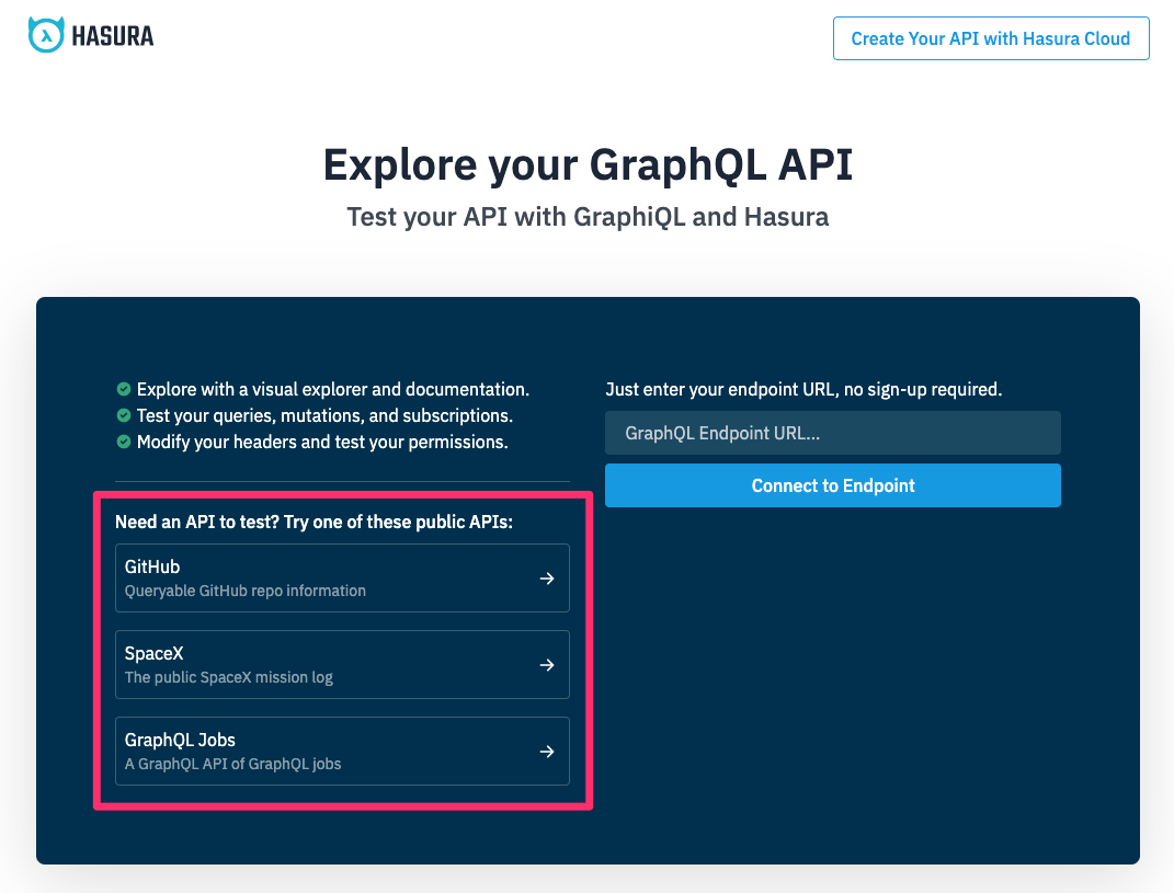 API Explorer Landing Page