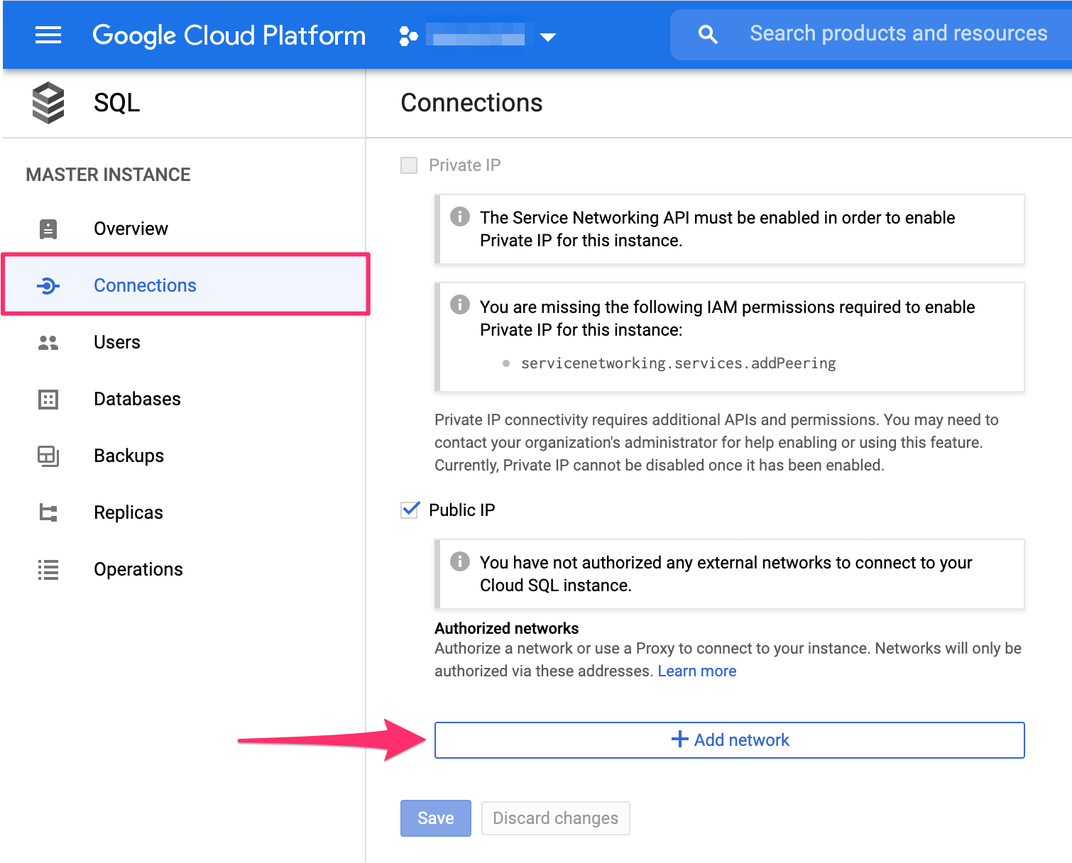 Navigate to connections in GCP