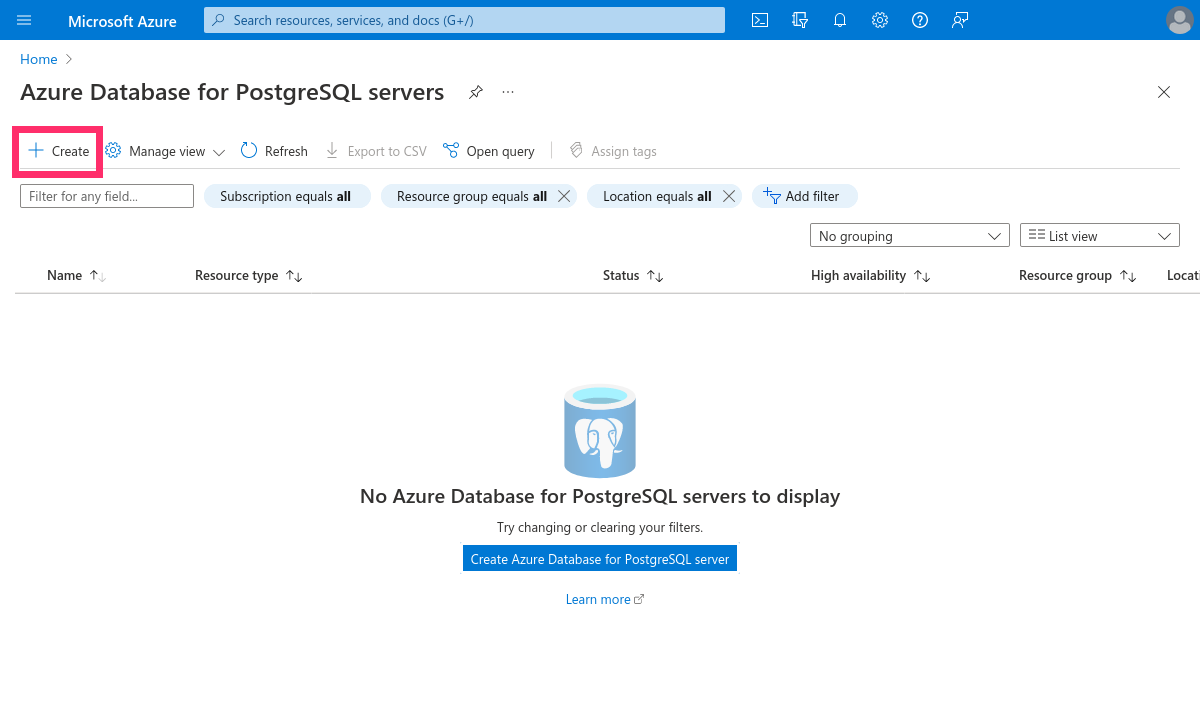 Create a Postgres database on Azure