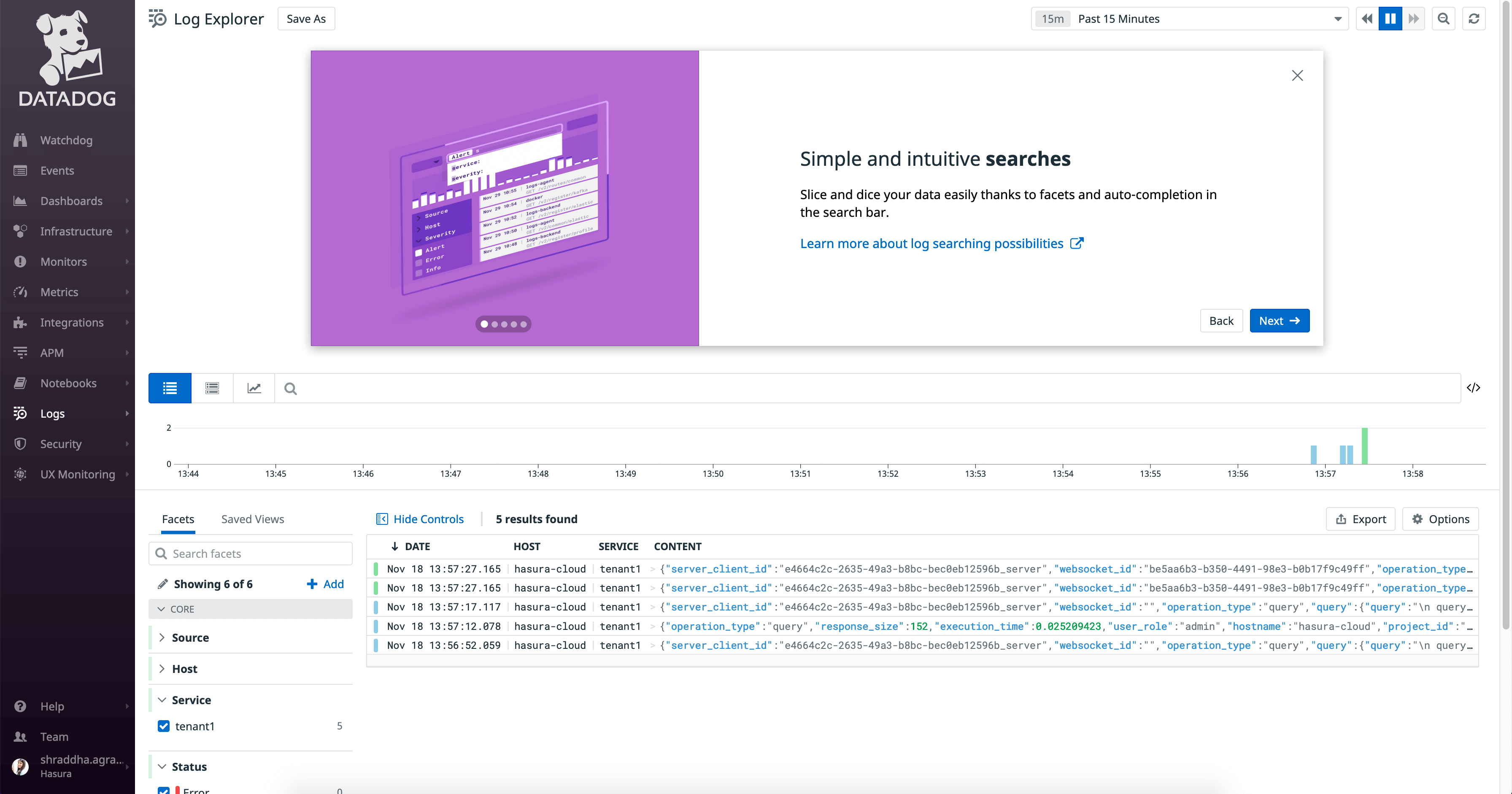 Logs successfully exported to Datadog