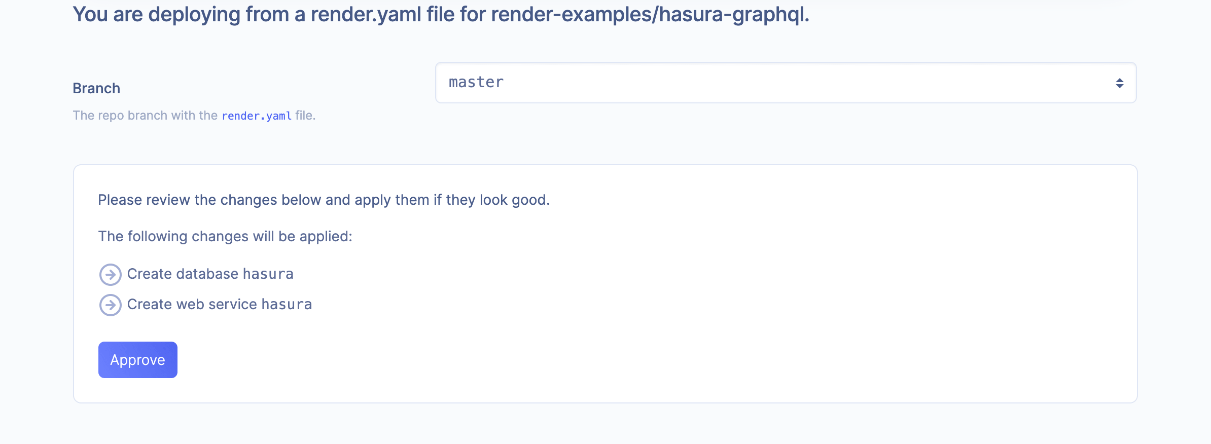 Deploy To Render Hasura Page
