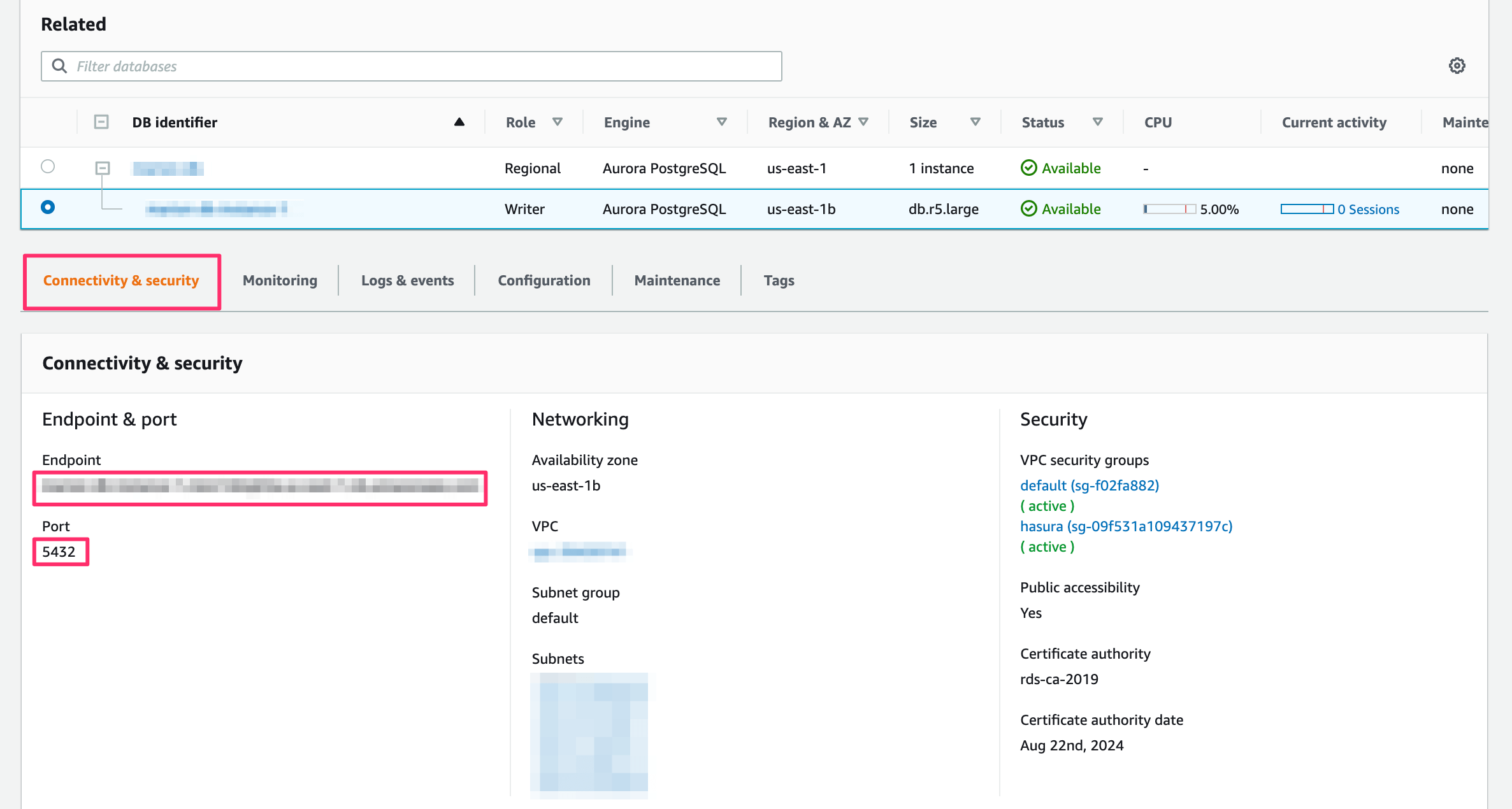 Construct the database connection string for AWS RDS