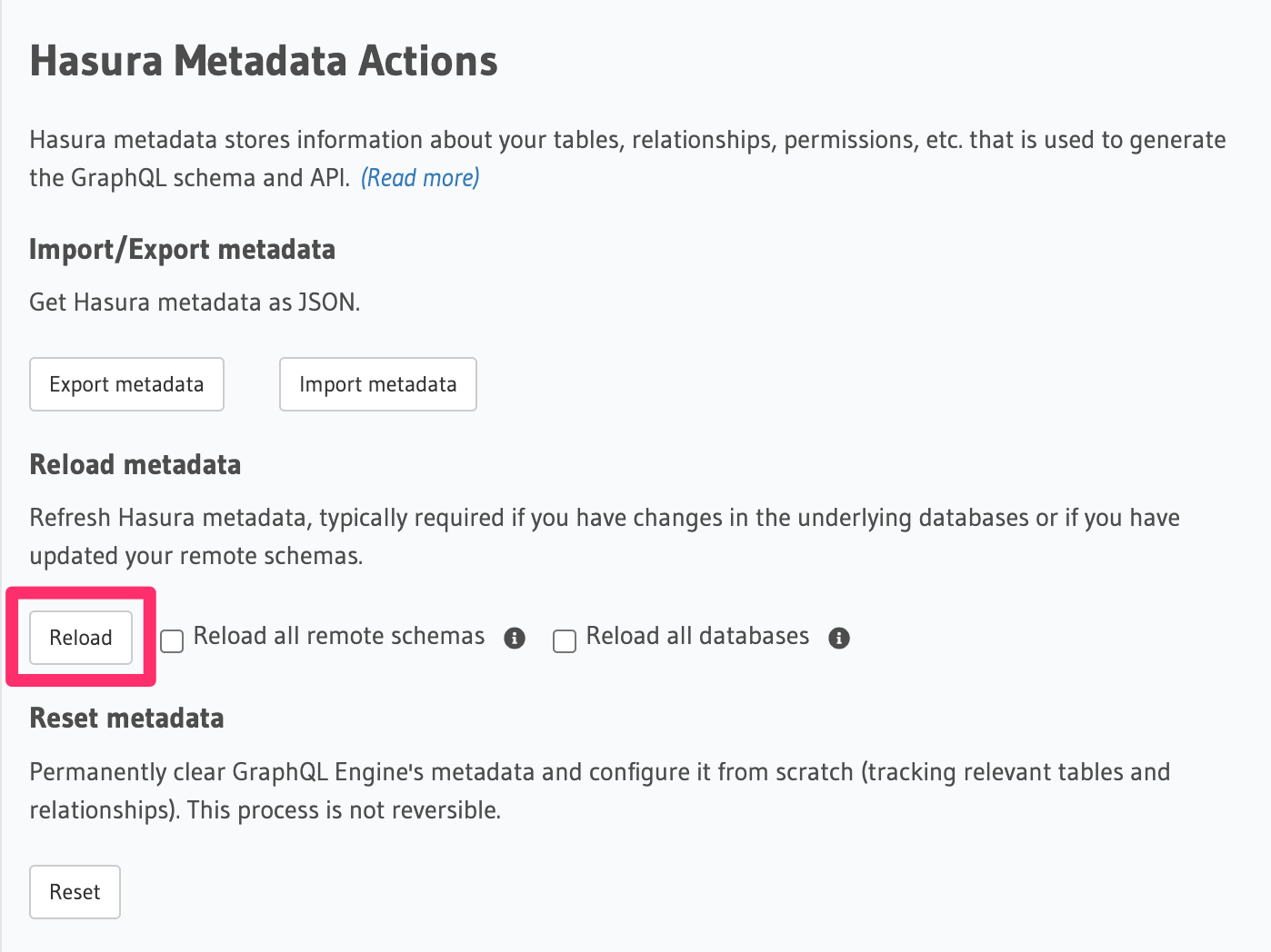 reload metadata