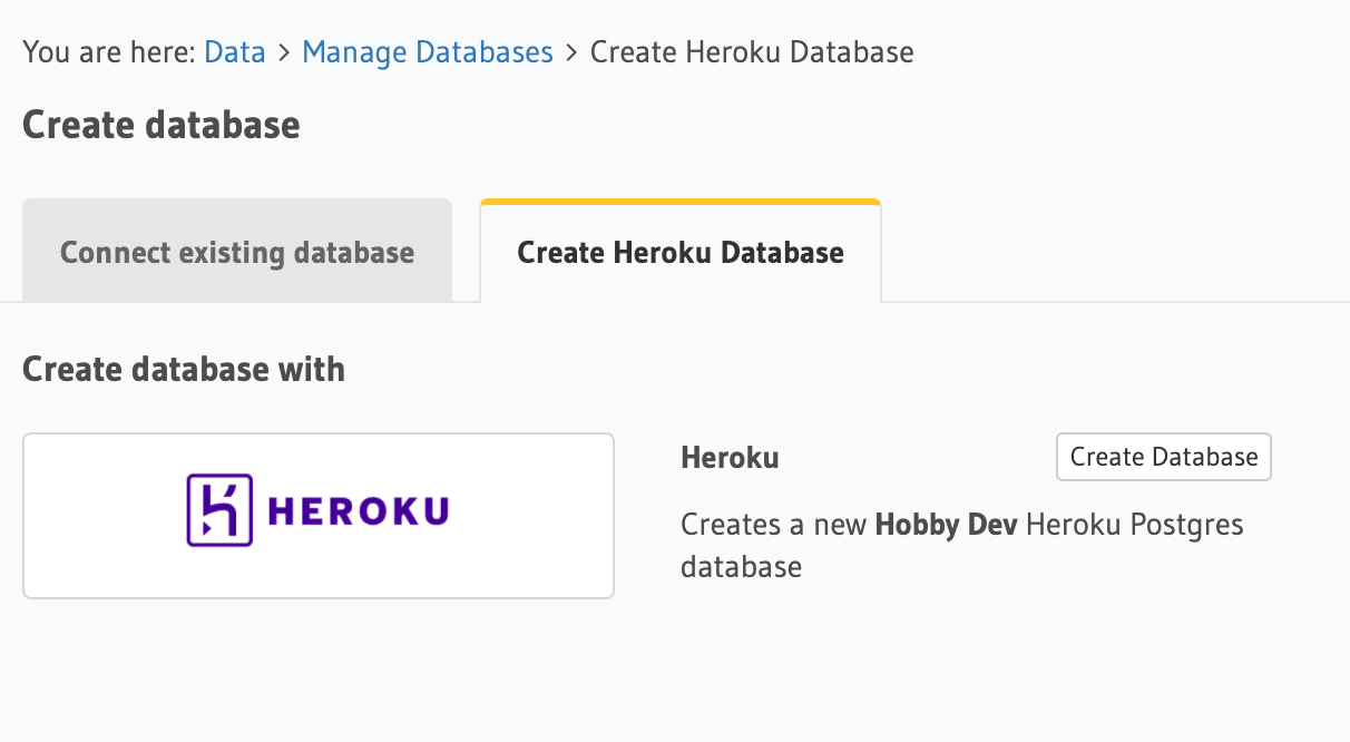 database setup with new database