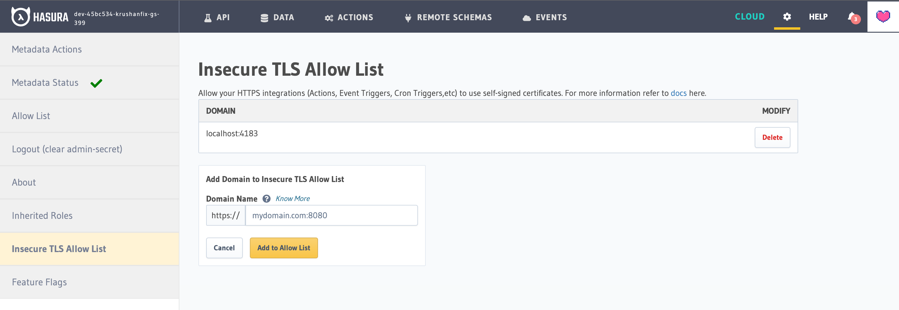 Add a host to the TLS allow list
